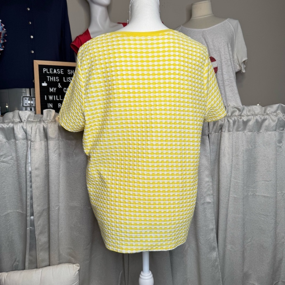 Kim Rogers Yellow & White Geometric Print Top – Size Large - Picture 7 of 9